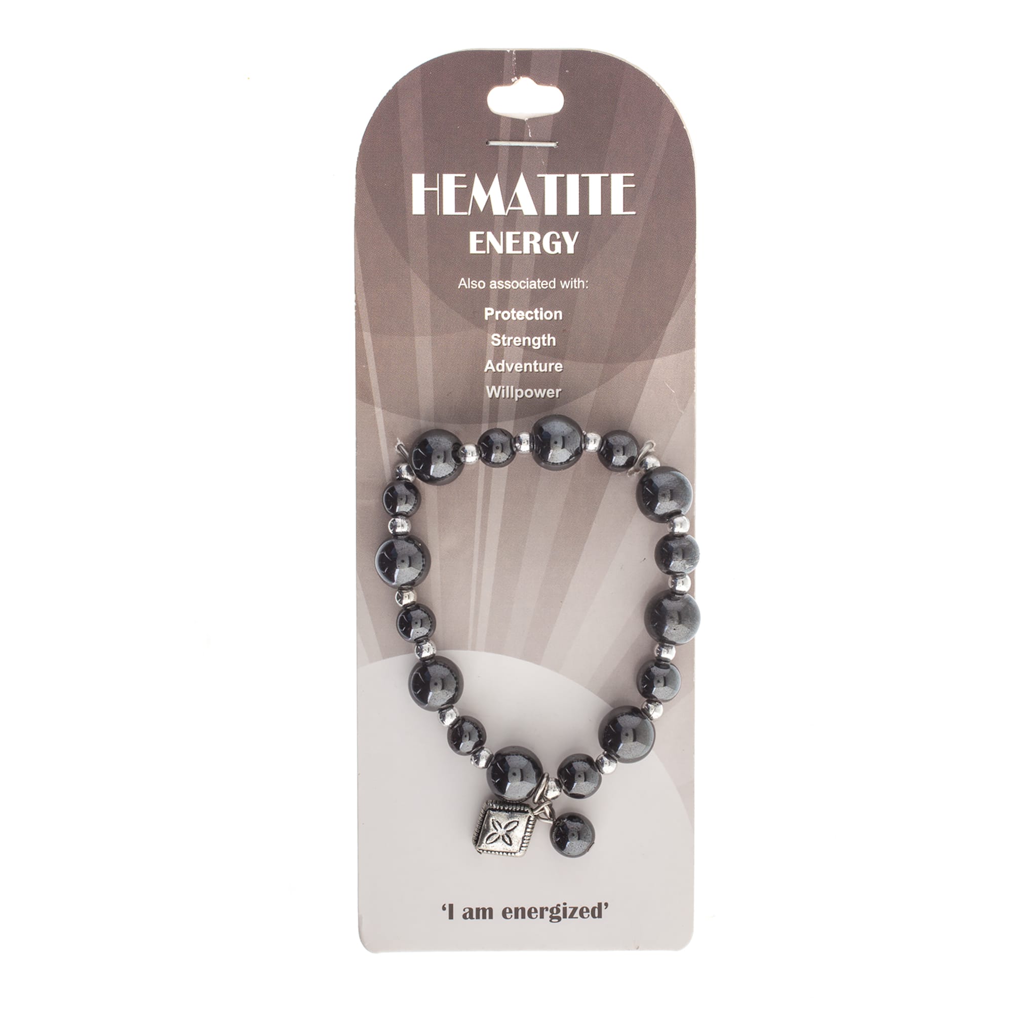 John Bead Hematite Gray Natural Stone Bracelet with Rhombus Charm